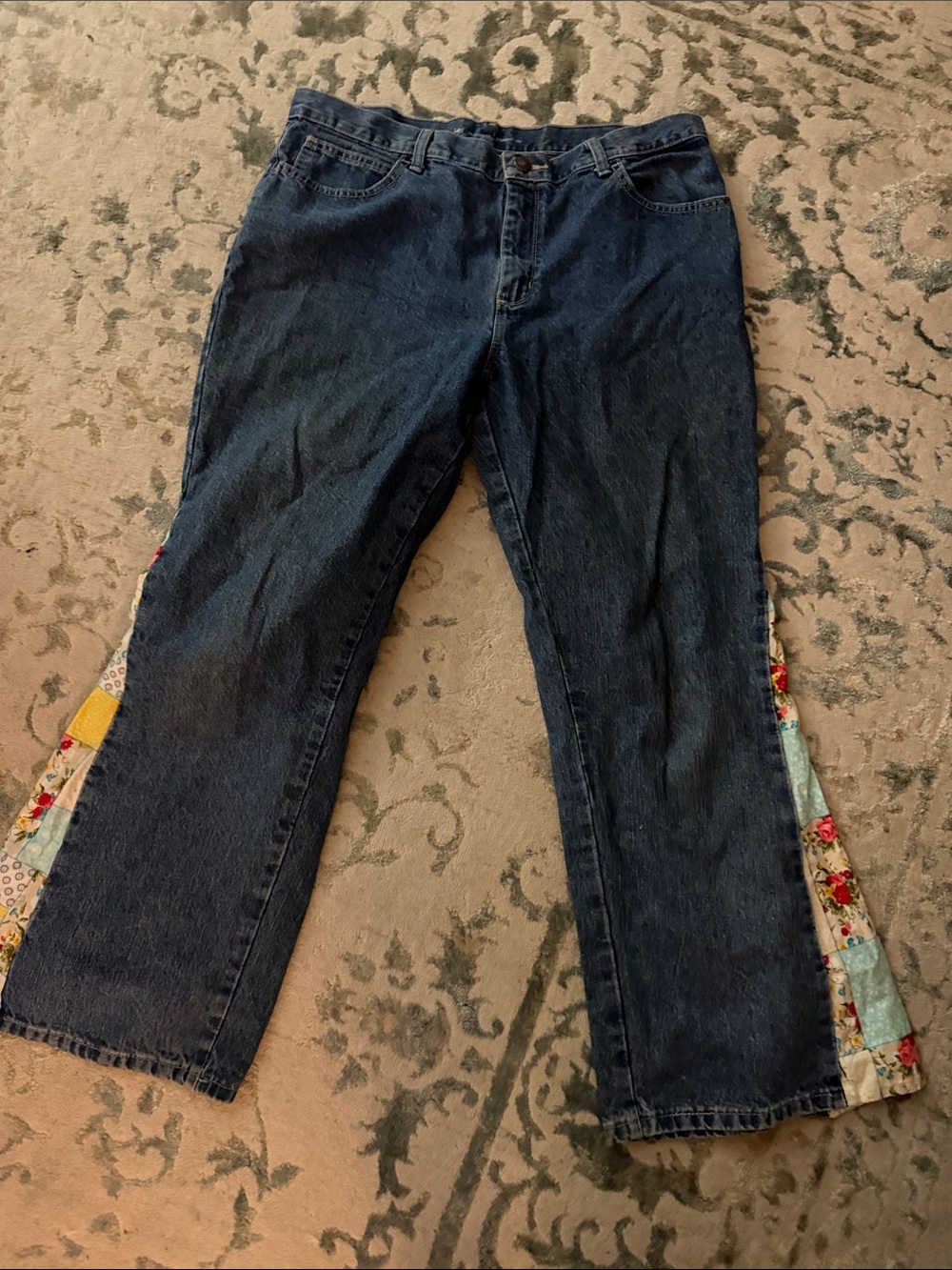 Lee Dark Blue Wide-Leg Jeans with Multicolor Patch Panels